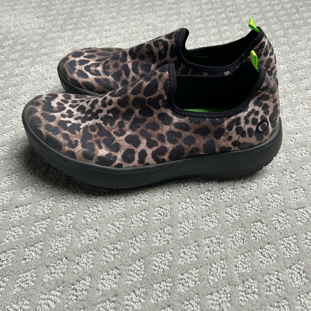 Oofos Leopard Print Slip-On Shoes